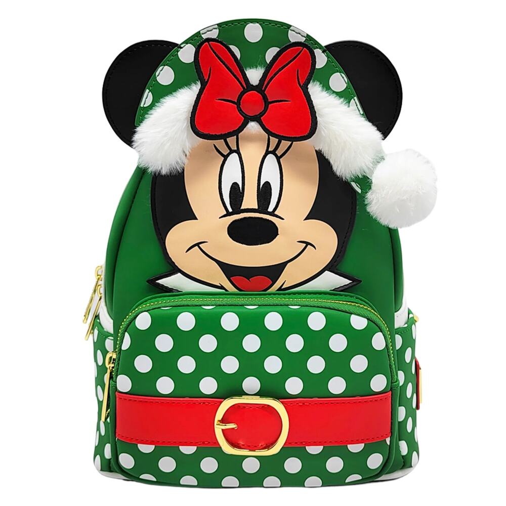 Loungefly Disney Christmas Holiday Polka Dot Elf Minnie Mouse Mini Backpack